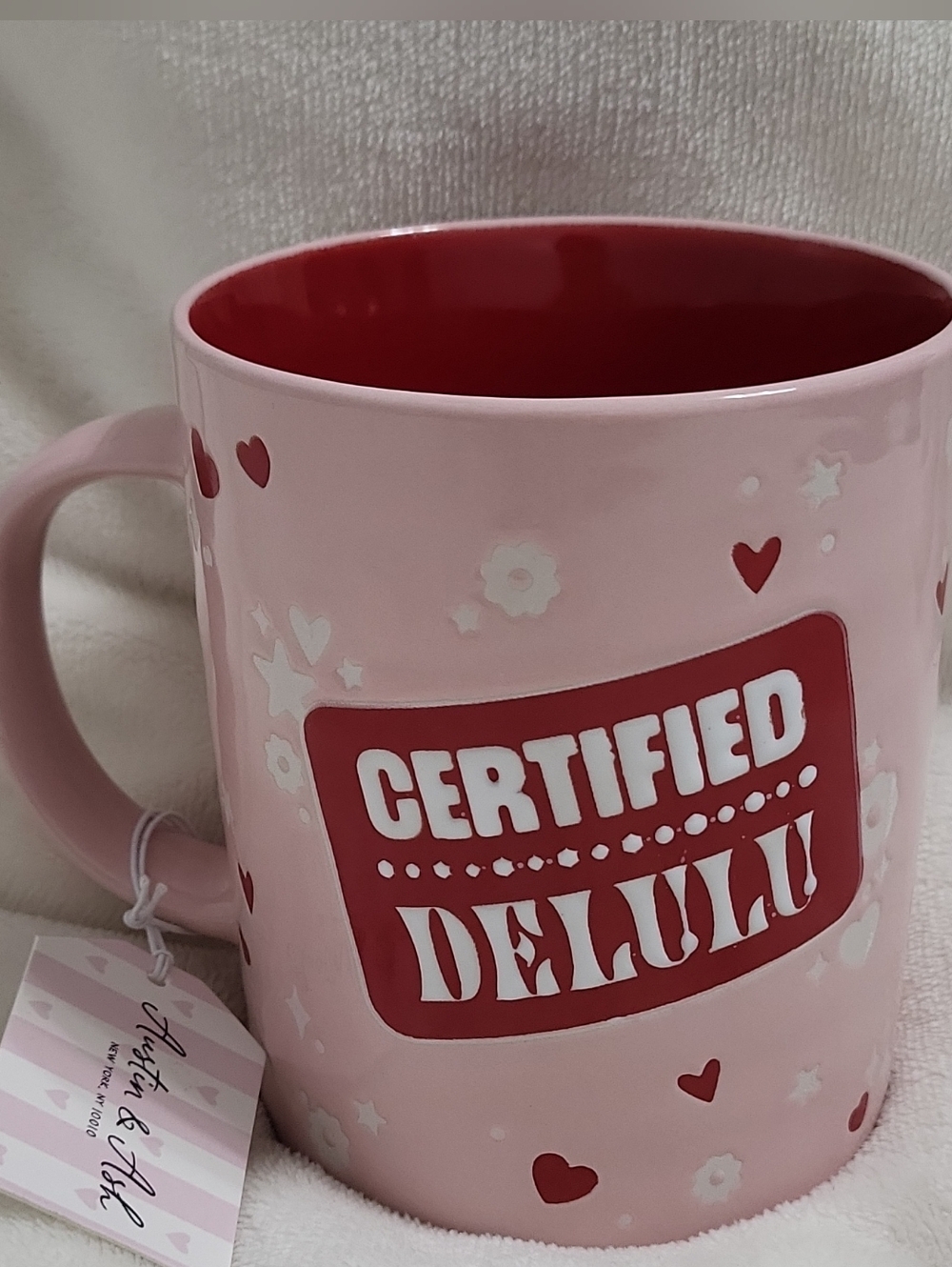 Certified Delulu Pink Ceramic Mug with Red Interior
